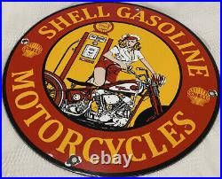 Vintage Shell Pin Up Gasoline Porcelain Sign Gas Station Pump Plate Motor Oil