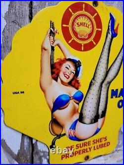 Vintage Shell Porcelain Marine Motor Oil Boat Lake Cabin 10 Gas Station Service