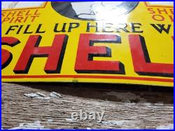 Vintage Shell Porcelain Sign 24 Gas Station Motor Oil Garage Display Petroliana