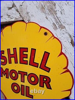Vintage Shell Porcelain Sign Automobile Motor Oil Gas Station Service Pump Plate
