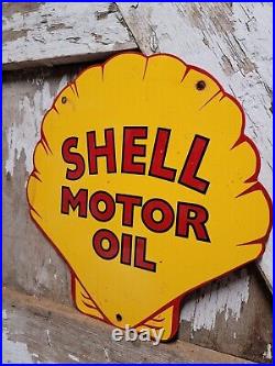 Vintage Shell Porcelain Sign Automobile Motor Oil Gas Station Service Pump Plate