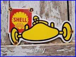 Vintage Shell Porcelain Sign Gasoline Motor Oil Race Car Gas Automobile Garage