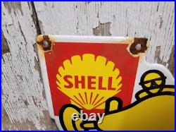 Vintage Shell Porcelain Sign Gasoline Motor Oil Race Car Gas Automobile Garage Vintage Shell Porcelain Sign Gasoline Motor Oil Race Car Gas Automobile Garage