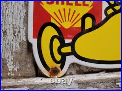 Vintage Shell Porcelain Sign Gasoline Motor Oil Race Car Gas Automobile Garage