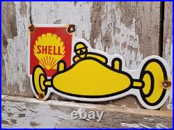 Vintage Shell Porcelain Sign Gasoline Motor Oil Race Car Gas Automobile Garage Vintage Shell Porcelain Sign Gasoline Motor Oil Race Car Gas Automobile Garage