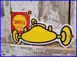 Vintage Shell Porcelain Sign Gasoline Motor Oil Race Car Gas Automobile Garage