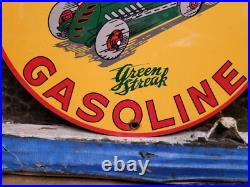 Vintage Shell Porcelain Sign Green Streak Race Car Motor Oil Gas Pump Plate 12