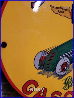 Vintage Shell Porcelain Sign Green Streak Race Car Motor Oil Gas Pump Plate 12