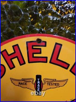 Vintage Shell Porcelain Sign Green Streak Race Car Motor Oil Gas Pump Plate 12