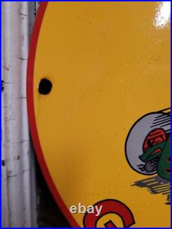 Vintage Shell Porcelain Sign Green Streak Race Car Motor Oil Gas Pump Plate 12