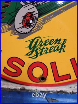 Vintage Shell Porcelain Sign Green Streak Race Car Motor Oil Gas Pump Plate 12