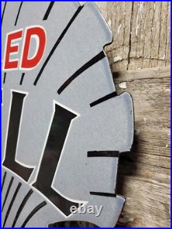 Vintage Shell Porcelain Sign Old 36 Diecut Gas Gasoline Motor Oil Sold Here USA