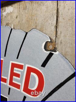 Vintage Shell Porcelain Sign Old 36 Diecut Gas Gasoline Motor Oil Sold Here USA