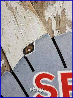 Vintage Shell Porcelain Sign Old 36 Diecut Gas Gasoline Motor Oil Sold Here USA