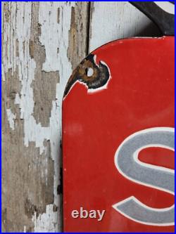 Vintage Shell Porcelain Sign Old 36 Diecut Gas Gasoline Motor Oil Sold Here USA