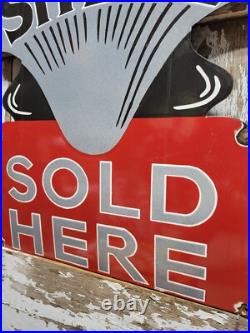 Vintage Shell Porcelain Sign Old 36 Diecut Gas Gasoline Motor Oil Sold Here USA