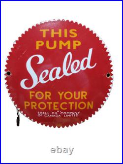 Vintage Shell Porcelain Sign Old Gas Pump Sealed Safety Plate Motor Oil 6 Sign