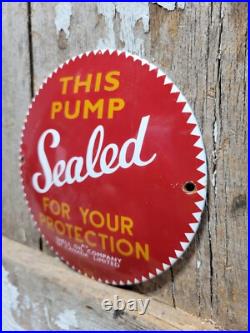 Vintage Shell Porcelain Sign Old Gas Pump Sealed Safety Plate Motor Oil 6 Sign