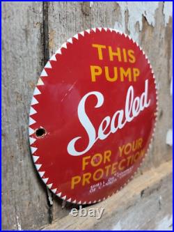 Vintage Shell Porcelain Sign Old Gas Pump Sealed Safety Plate Motor Oil 6 Sign
