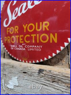 Vintage Shell Porcelain Sign Old Gas Pump Sealed Safety Plate Motor Oil 6 Sign