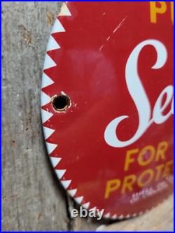 Vintage Shell Porcelain Sign Old Gas Pump Sealed Safety Plate Motor Oil 6 Sign