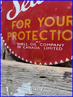 Vintage Shell Porcelain Sign Old Gas Pump Sealed Safety Plate Motor Oil 6 Sign