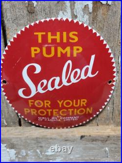 Vintage Shell Porcelain Sign Old Gas Pump Sealed Safety Plate Motor Oil 6 Sign