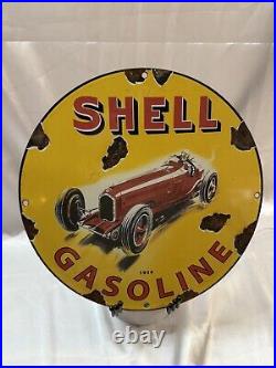 Vintage Shell Porcelain Sign Red Streak Race Car Motor Oil Gas Station Plate