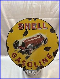 Vintage Shell Porcelain Sign Red Streak Race Car Motor Oil Gas Station Plate