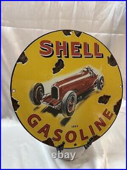 Vintage Shell Porcelain Sign Red Streak Race Car Motor Oil Gas Station Plate