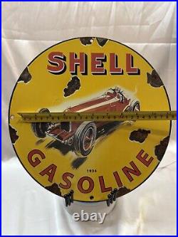 Vintage Shell Porcelain Sign Red Streak Race Car Motor Oil Gas Station Plate