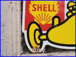 Vintage Shell Porcelain Sign Station Gasoline Motor Oil Race Car Engine Service