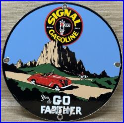 Vintage Signal Gasoline Porcelain Sign Gas Station Pump Motor Oil Service