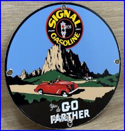 Vintage Signal Gasoline Porcelain Sign Gas Station Pump Motor Oil Service