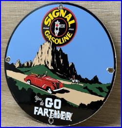 Vintage Signal Gasoline Porcelain Sign Gas Station Pump Motor Oil Service