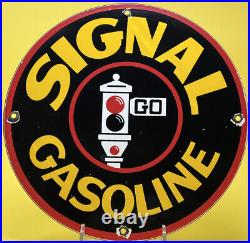 Vintage Signal Gasoline Porcelain Sign Gas Station Pump Plate Motor Oil Lubester