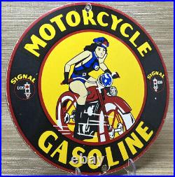 Vintage Signal Gasoline Porcelain Sign General Store Gas Station Motor Oil Pump
