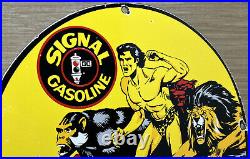 Vintage Signal Gasoline Porcelain Sign Motor Oil Gas Pump Plate Rare Tarzan