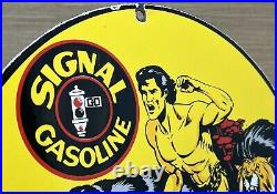 Vintage Signal Gasoline Porcelain Sign Motor Oil Gas Pump Plate Rare Tarzan