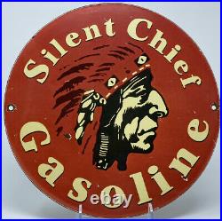 Vintage Silent Chief Gasoline Porcelain Gas Station Sign Motor Oil Pump Plate