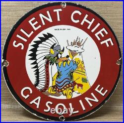 Vintage Silent Chief Gasoline Porcelain Gas Station Sign Motor Oil Pump Plate