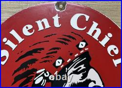 Vintage Silent Chief Gasoline Porcelain Gas Station Sign Motor Oil Pump Plate