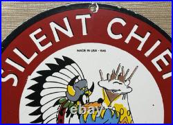 Vintage Silent Chief Gasoline Porcelain Gas Station Sign Motor Oil Pump Plate
