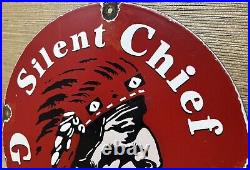 Vintage Silent Chief Gasoline Porcelain Gas Station Sign Motor Oil Pump Plate