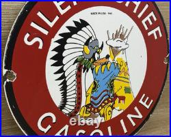 Vintage Silent Chief Gasoline Porcelain Gas Station Sign Motor Oil Pump Plate