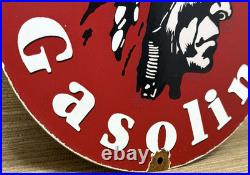 Vintage Silent Chief Gasoline Porcelain Gas Station Sign Motor Oil Pump Plate