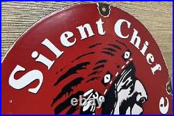 Vintage Silent Chief Gasoline Porcelain Gas Station Sign Motor Oil Pump Plate