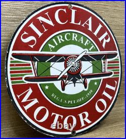 Vintage Sinclair Aircraft Porcelain Sign Gas Station Motor Oil Aircraft Lubester