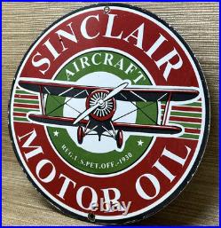 Vintage Sinclair Aircraft Porcelain Sign Gas Station Motor Oil Aircraft Lubester