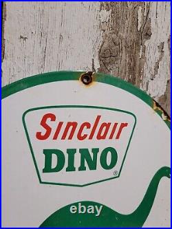 Vintage Sinclair Dino Porcelain Sign Motor Oil Gas Station Service Lubricants